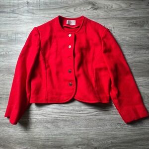 Pendleton Jacket Womens Red Virgin Wool Cropped Button Front Vintage Blazer USA